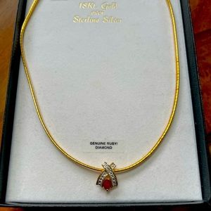 NEW gold chain and ruby stone and diamonds necklace. Never worn.